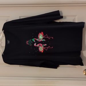 Catherines Pink Flamingo Sequined Christmas knit tunic 4x